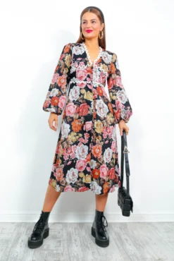 Season Of Love - Black Multi Floral Midi Dress -Glamoros Clothing Shop SeasonofLove BlackMultiFloralMidiDress1