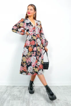 Season Of Love - Black Multi Floral Midi Dress -Glamoros Clothing Shop SeasonofLove BlackMultiFloralMidiDress2