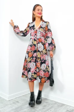 Season Of Love - Black Multi Floral Midi Dress -Glamoros Clothing Shop SeasonofLove BlackMultiFloralMidiDress3