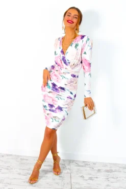 Seduce You - White Multi Floral Ruched Midi Dress -Glamoros Clothing Shop SeduceYou WhiteMultiFloralRuchedMidiDress 2