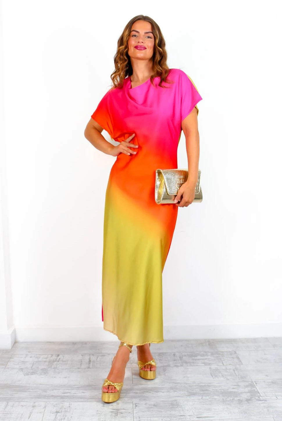 See You At Sunset - Pink Orange Ombre Midi Dress 2 See You At Sunset - Pink Orange Ombre Midi Dress - Image 2