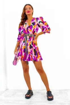 See You Skater - Purple Orange Abstract Print Mini Dress 7 See You Skater - Purple Orange Abstract Print Mini Dress -Glamoros Clothing Shop SeeYouSkater PurpleOrangeAbstractPrintMiniDress 2