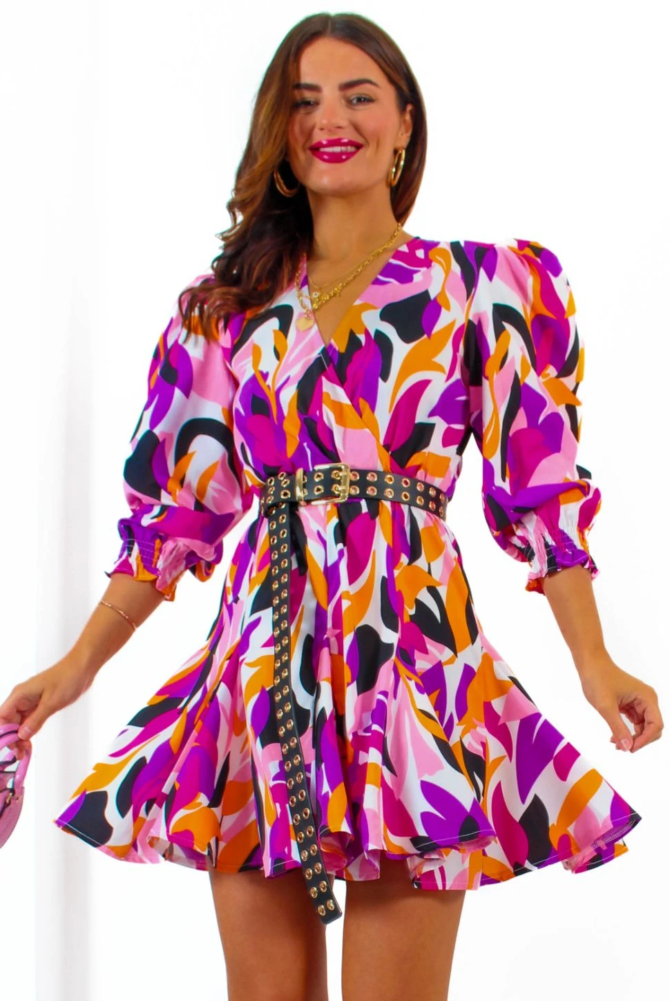 See You Skater - Purple Orange Abstract Print Mini Dress 2 See You Skater - Purple Orange Abstract Print Mini Dress - Image 2