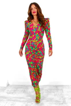 Shes A Diamond - Green Multi Floral Diamond Ruched Midi Dress -Glamoros Clothing Shop She sADiamond GreenMultiFloralDiamondRuchedMidiDress 2 f942d07d 3205 433d 92ad d17f21d555d5