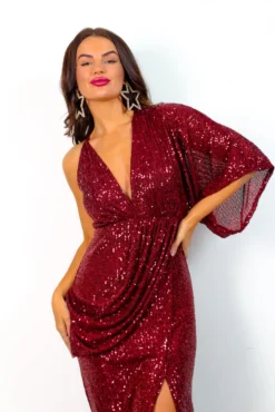 Shes A Goddess - Wine Sequin Grecian Maxi Dress -Glamoros Clothing Shop She sAGoddess WineSequinGrecianMaxiDress 6