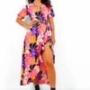 Shes Cute - Orange Purple Floral Midi Dress