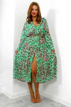 Shes Ferocious - Green Leopard Print Shirt Dress