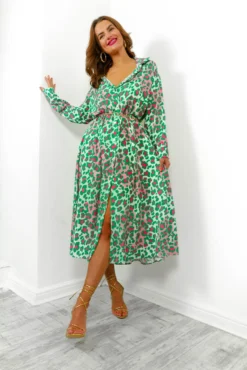 Shes Ferocious - Green Leopard Print Shirt Dress -Glamoros Clothing Shop She sFerocious GreenLeopardPrintShirtDress4
