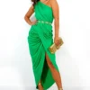 She's Irreplaceable - Green Ruched One Shoulder Maxi Dress