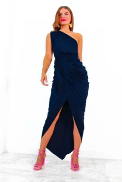 Shes Irreplaceable - Navy Ruched One Shoulder Maxi Dress -Glamoros Clothing Shop She sIrreplaceable NavyRuchedOneShoulderMaxiDress 2
