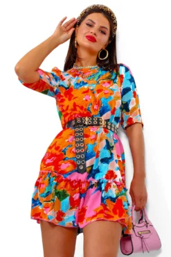 Shes Perfect - Pink Orange Floral Mini Dress -Glamoros Clothing Shop She sPerfect PinkOrangeFloralMiniDress6
