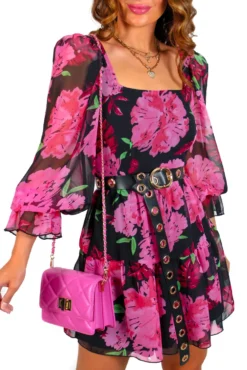 She's So Sweet - Black Pink Floral Mini Dress -Glamoros Clothing Shop She sSoSweet BlackPinkFloralMiniDress