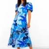 Shes So Vain - Blue Tropical Midi Dress