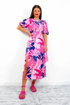 Shes So Vain - Pink Navy Tropical Midi Dress -Glamoros Clothing Shop She sSoVain PinkNavyTropicalMidiDress1
