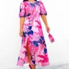 Shes So Vain - Pink Navy Tropical Midi Dress