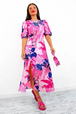 Shes So Vain - Pink Navy Tropical Midi Dress