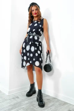 Sheer Outrage - Black White Polka Dot Midi Dress -Glamoros Clothing Shop SheerOutrage BlackWhitePolkaDotMidiDress2