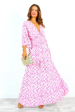 Shirred Time Lucky - White Pink Spot Shirred Waist Maxi Dress 15 Shirred Time Lucky - White Pink Spot Shirred Waist Maxi Dress -Glamoros Clothing Shop ShirredTimeLucky WhitePinkSpotShirredWaistMidiDress 2