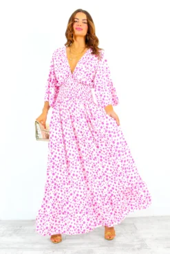 Shirred Time Lucky - White Pink Spot Shirred Waist Maxi Dress 13 Shirred Time Lucky - White Pink Spot Shirred Waist Maxi Dress -Glamoros Clothing Shop ShirredTimeLucky WhitePinkSpotShirredWaistMidiDress 3