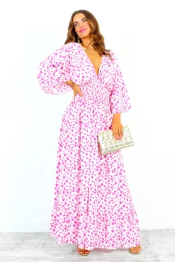 Shirred Time Lucky - White Pink Spot Shirred Waist Maxi Dress 10 Shirred Time Lucky - White Pink Spot Shirred Waist Maxi Dress -Glamoros Clothing Shop ShirredTimeLucky WhitePinkSpotShirredWaistMidiDress 4