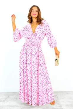 Shirred Time Lucky - White Pink Spot Shirred Waist Maxi Dress 12 Shirred Time Lucky - White Pink Spot Shirred Waist Maxi Dress -Glamoros Clothing Shop ShirredTimeLucky WhitePinkSpotShirredWaistMidiDress 6