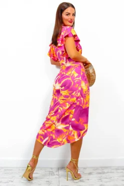 Simple And Elegant - Magenta Angel Sleeve Midi Dress -Glamoros Clothing Shop Simple And Elegant Magenta Angel Sleeve Midi Dress 1