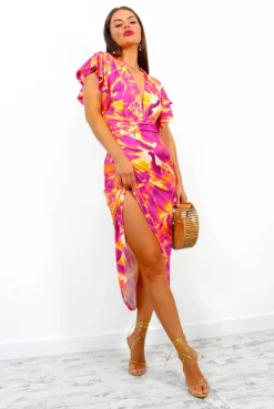 Simple And Elegant - Magenta Angel Sleeve Midi Dress -Glamoros Clothing Shop Simple And Elegant Magenta Angel Sleeve Midi Dress 4