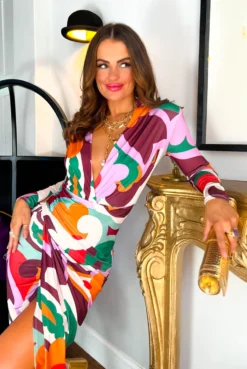 Simple And Elegant - Multi Abstract Floral Bodycon Midi Dress