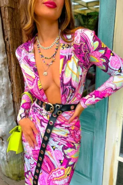 Simple And Elegant - Pink Multi Paisley Print Midi Dress