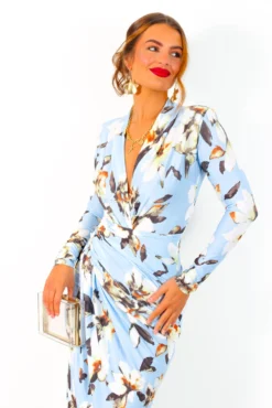 Simple And Elegant - Blue Floral Long Sleeve Midi Dress -Glamoros Clothing Shop SimpleAndElegant BlueFloralLongSleeveMidiDress 6