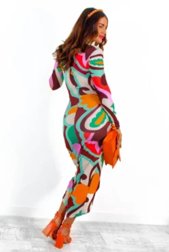 Simple And Elegant - Multi Abstract Floral Bodycon Midi Dress -Glamoros Clothing Shop SimpleAndElegant MultiAbstractFloralBodyconMidiDress 7