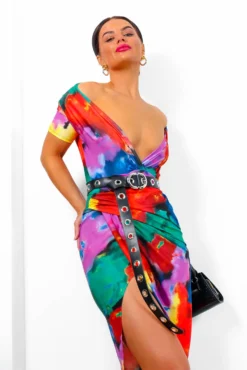 Simple And Elegant - Multi Printed Midi Dress -Glamoros Clothing Shop SimpleAndElegant MultiPrintedMidiDress 1