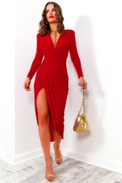 Simple And Elegant - Red Long Sleeved Midi Dress 8 Simple And Elegant - Red Long Sleeved Midi Dress -Glamoros Clothing Shop SimpleAndElegant RedLongSleevedMidiDress3