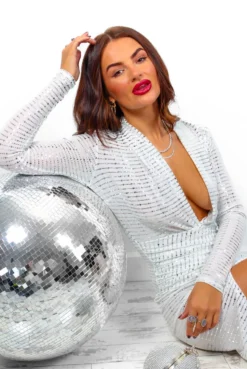 Simple And Elegant - White Silver Sequin Bodycon Midi Dress 24 Simple And Elegant - White Silver Sequin Bodycon Midi Dress -Glamoros Clothing Shop SimpleAndElegant WhiteSilverSequinBodyconMidiDress 10