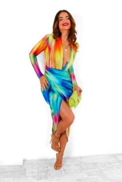 Simple And Elegant - Yellow Multi Bodycon Midi Dress -Glamoros Clothing Shop SimpleAndElegant YellowMultiBodyconMidiDress 1