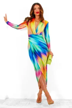 Simple And Elegant - Yellow Multi Bodycon Midi Dress -Glamoros Clothing Shop SimpleAndElegant YellowMultiBodyconMidiDress 2