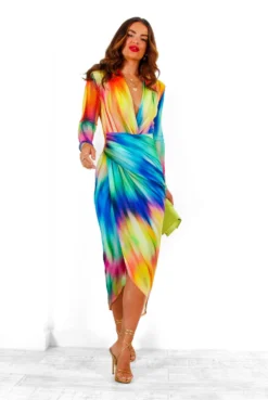 Simple And Elegant - Yellow Multi Bodycon Midi Dress -Glamoros Clothing Shop SimpleAndElegant YellowMultiBodyconMidiDress 3