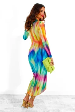 Simple And Elegant - Yellow Multi Bodycon Midi Dress -Glamoros Clothing Shop SimpleAndElegant YellowMultiBodyconMidiDress 5