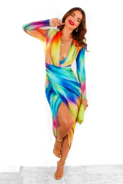 Simple And Elegant - Yellow Multi Bodycon Midi Dress -Glamoros Clothing Shop SimpleAndElegant YellowMultiBodyconMidiDress 6