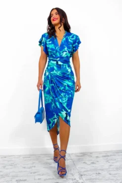 Simple And Elegant - Blue Green Angel Sleeve Midi Dress -Glamoros Clothing Shop SimpleandElegant BlueGreenAngelSleeveMidiDress1