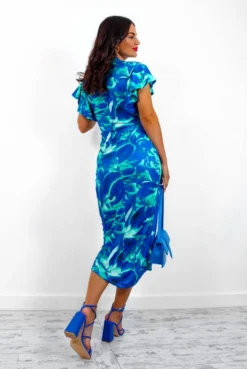 Simple And Elegant - Blue Green Angel Sleeve Midi Dress -Glamoros Clothing Shop SimpleandElegant BlueGreenAngelSleeveMidiDress2