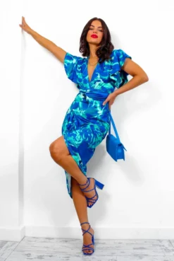 Simple And Elegant - Blue Green Angel Sleeve Midi Dress -Glamoros Clothing Shop SimpleandElegant BlueGreenAngelSleeveMidiDress4