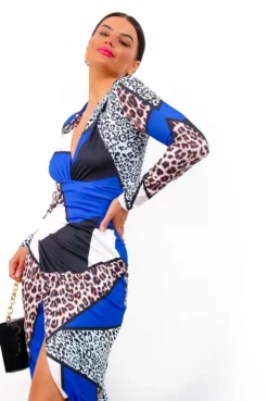 Simple And Elegant - Cobalt Animal Print Midi Dress -Glamoros Clothing Shop SimpleandElegant CobaltAnimalPrintMidiDress 7