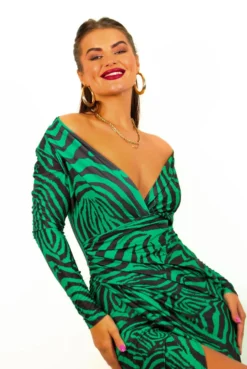 Simple And Elegant - Emerald Zebra Print Midi Dress -Glamoros Clothing Shop SimpleandElegant EmeraldZebraPrintMidiDress 1