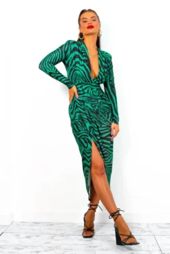 Simple And Elegant - Emerald Zebra Print Midi Dress -Glamoros Clothing Shop SimpleandElegant EmeraldZebraPrintMidiDress 5