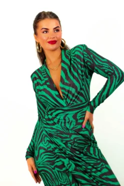 Simple And Elegant - Emerald Zebra Print Midi Dress -Glamoros Clothing Shop SimpleandElegant EmeraldZebraPrintMidiDress 7