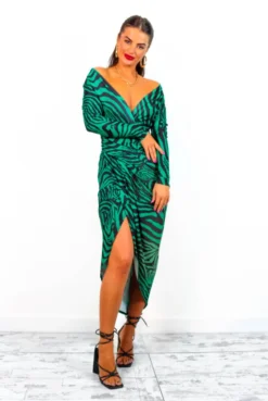 Simple And Elegant - Emerald Zebra Print Midi Dress -Glamoros Clothing Shop SimpleandElegant EmeraldZebraPrintMidiDress 8