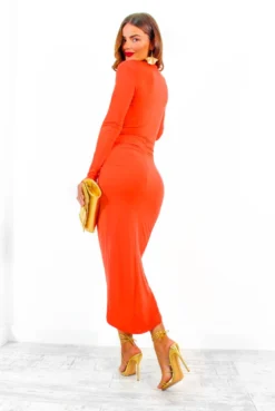 Simple And Elegant - Orange Long Sleeve Midi Dress 10 Simple And Elegant - Orange Long Sleeve Midi Dress -Glamoros Clothing Shop SimpleandElegant OrangeLongSleeveMidiDress 1