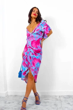 Simple And Elegant - Pink Blue Angel Sleeve Midi Dress -Glamoros Clothing Shop SimpleandElegant PinkBlueAngelSleeveMidiDress5