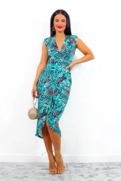 Simple And Elegant - Seafoam Green Leopard Midi Dress -Glamoros Clothing Shop SimpleandElegant SeafoamGreenLeopardMidiDress1